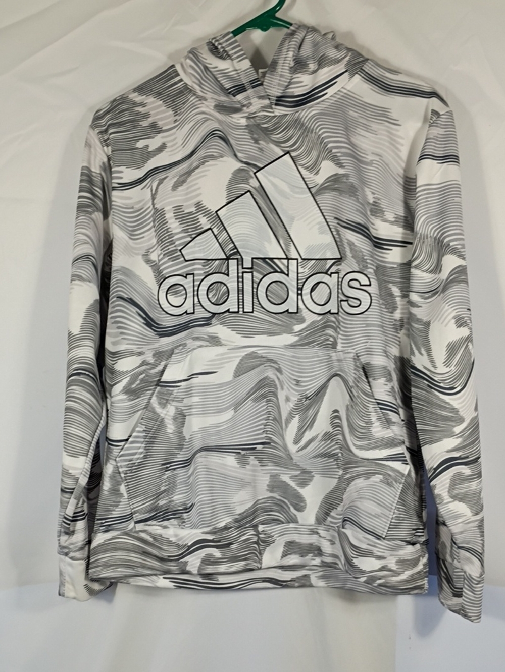 EUC Adidas Boys White Gray Swirl Hoodie Size Large 14/16 Winter Athleisure